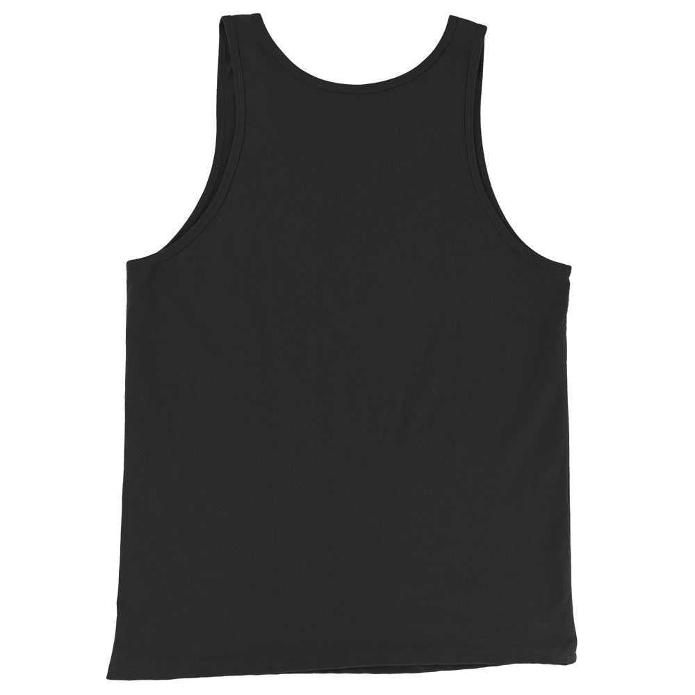 back of black tank top on a white background