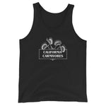 Black tank top with 'California Carnivores' logo graphic design on a white background