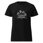 Black t-shirt with 'California carnivores' text on a white background