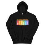 Black CalCarn PRIDE Unisex Hoodie on white background