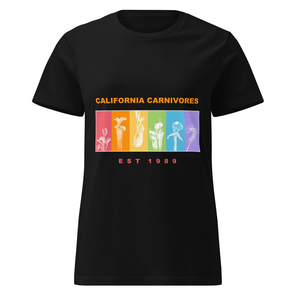 Black t-shirt with 'California Carnivores' graphic design on a white background