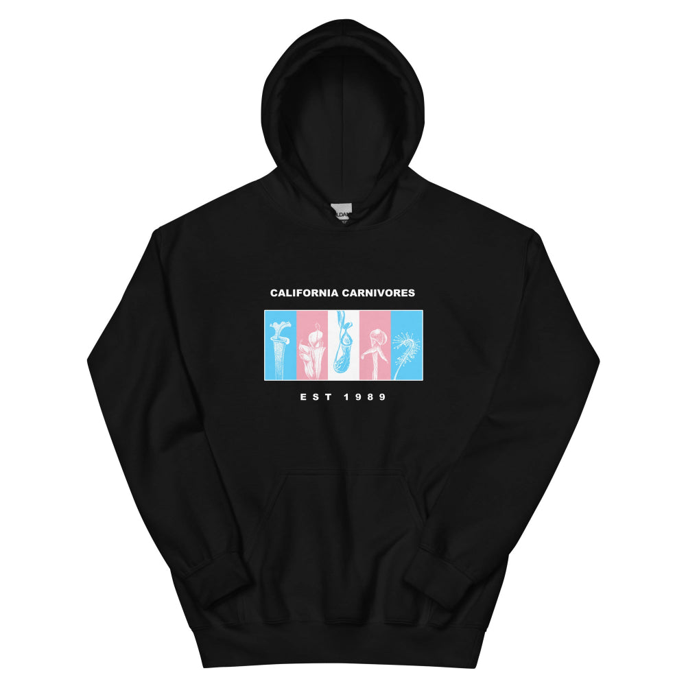 Black hoodie with 'California Carnivores' graphic on a white background