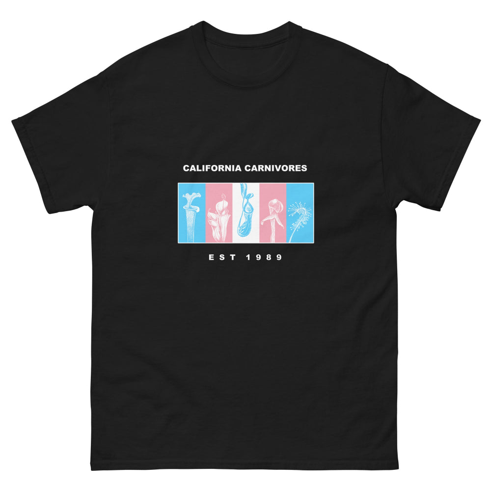Black t-shirt with 'California Carnivores' graphic on a white background
