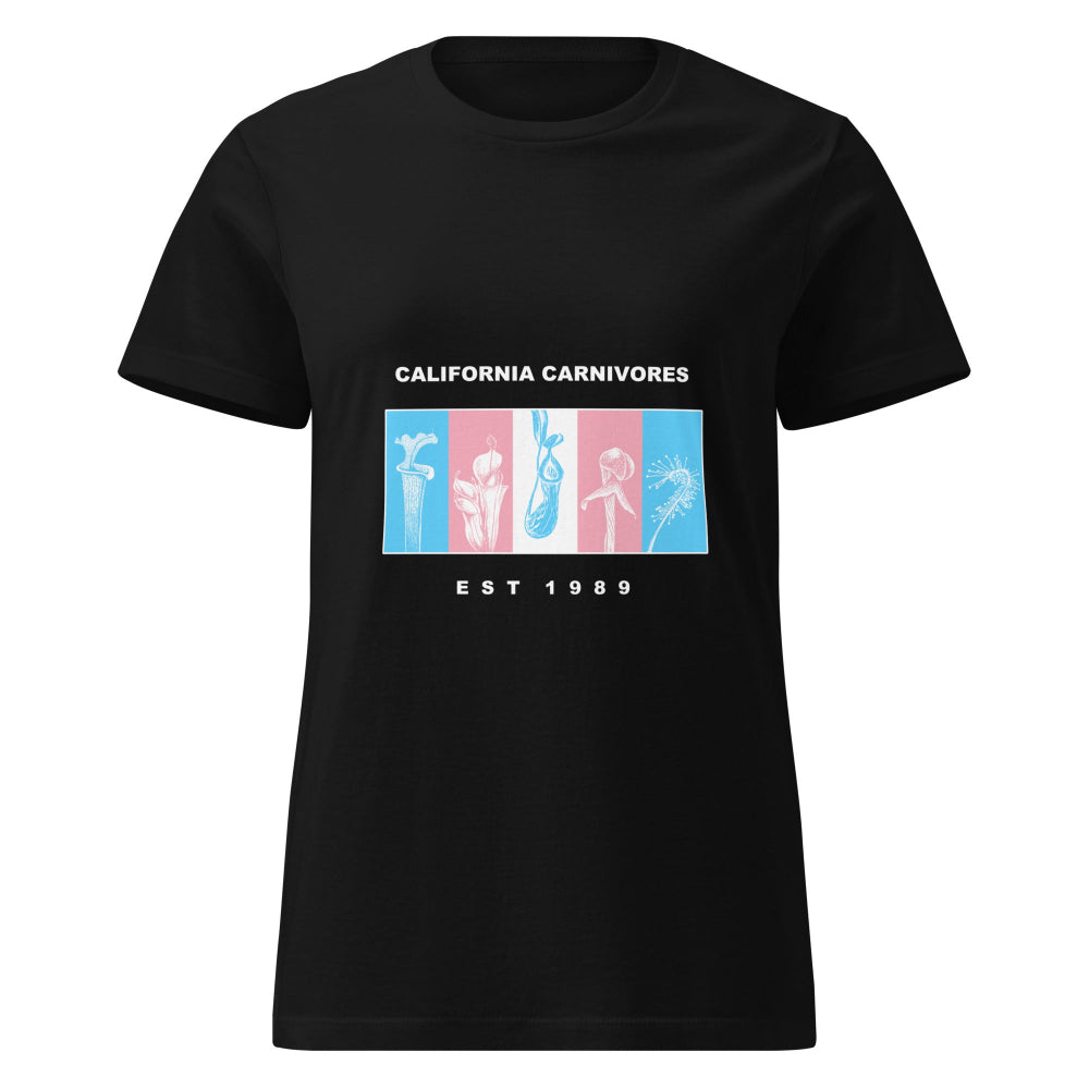 Black t-shirt with 'California Carnivores' graphic and text on a white background