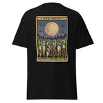 Black t-shirt with 'The Moon' graphic design featuring a moon and trees on a white background