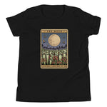 Black t-shirt with 'The Moon' tarot card design on a white background