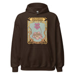 Brown hoodie with a graphic design on a white background