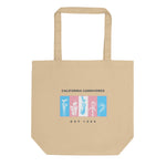 Beige tote bag with California Carnivores logo on a white background