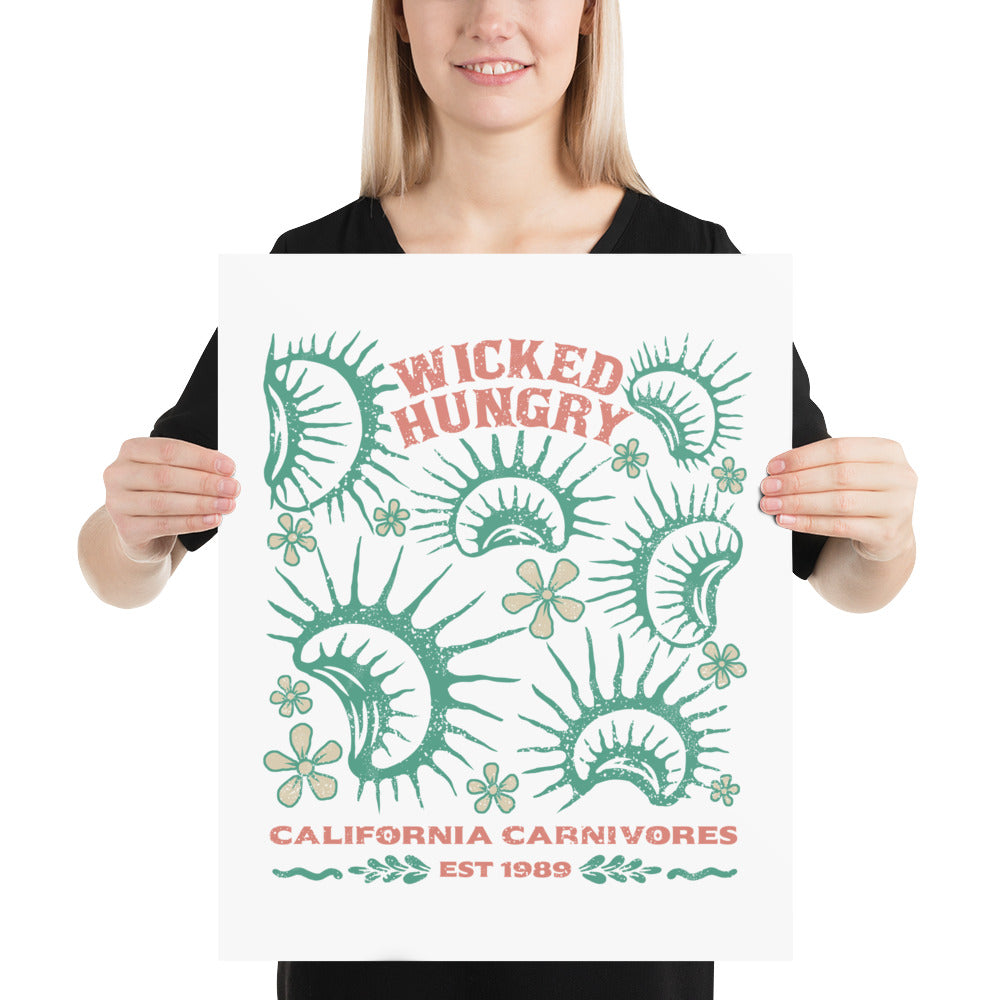Small poster with Wicked Hungry and California Carnivores text on a white background