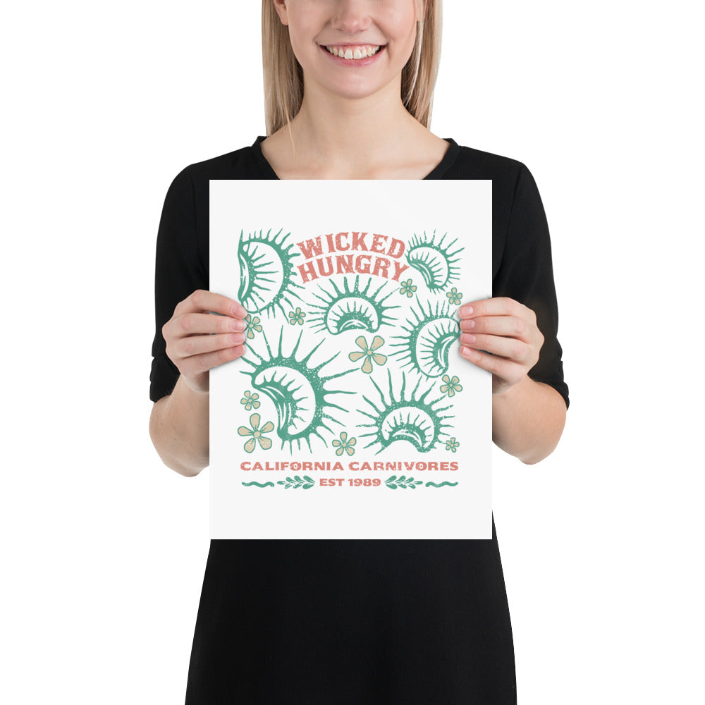 Small poster with Wicked Hungry and California Carnivores text on a white background
