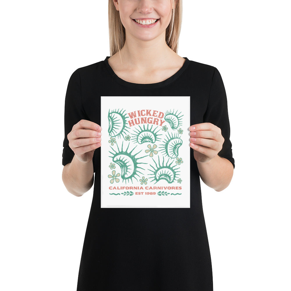 Small poster with Wicked Hungry and California Carnivores text on a white background