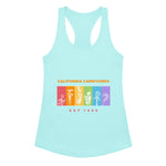 Light blue tank top with colorful graphic and 'California Carnivores' text on a white background