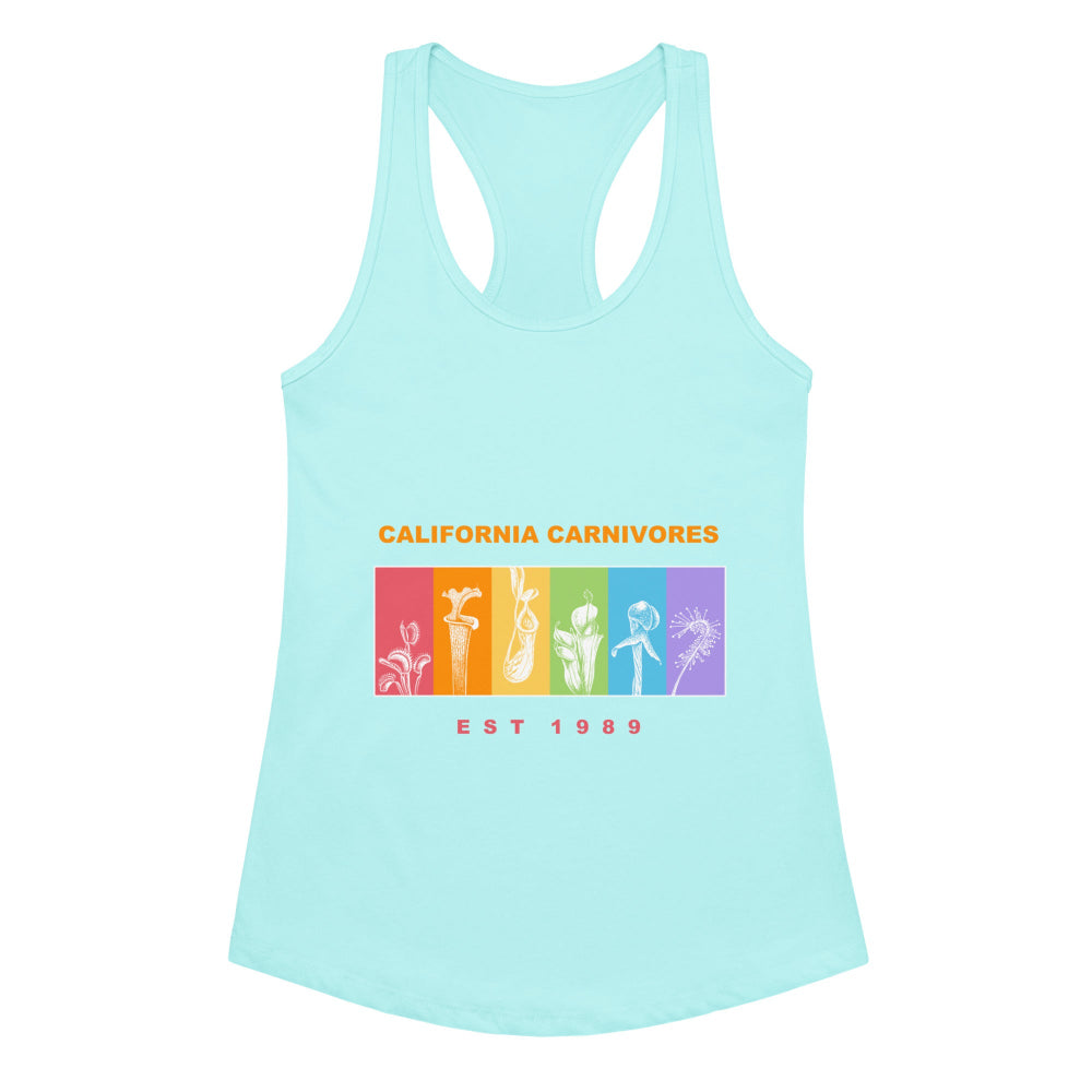 Light blue tank top with colorful graphic and 'California Carnivores' text on a white background
