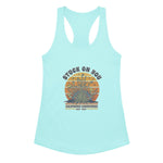 Light blue tank top with graphic design and text on a white background