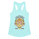 Cancun blue tank top with a colorful skull design and 'California Carnivores' text on a white background