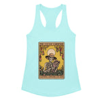 Light blue tank top with a skeleton gardener design on a white background