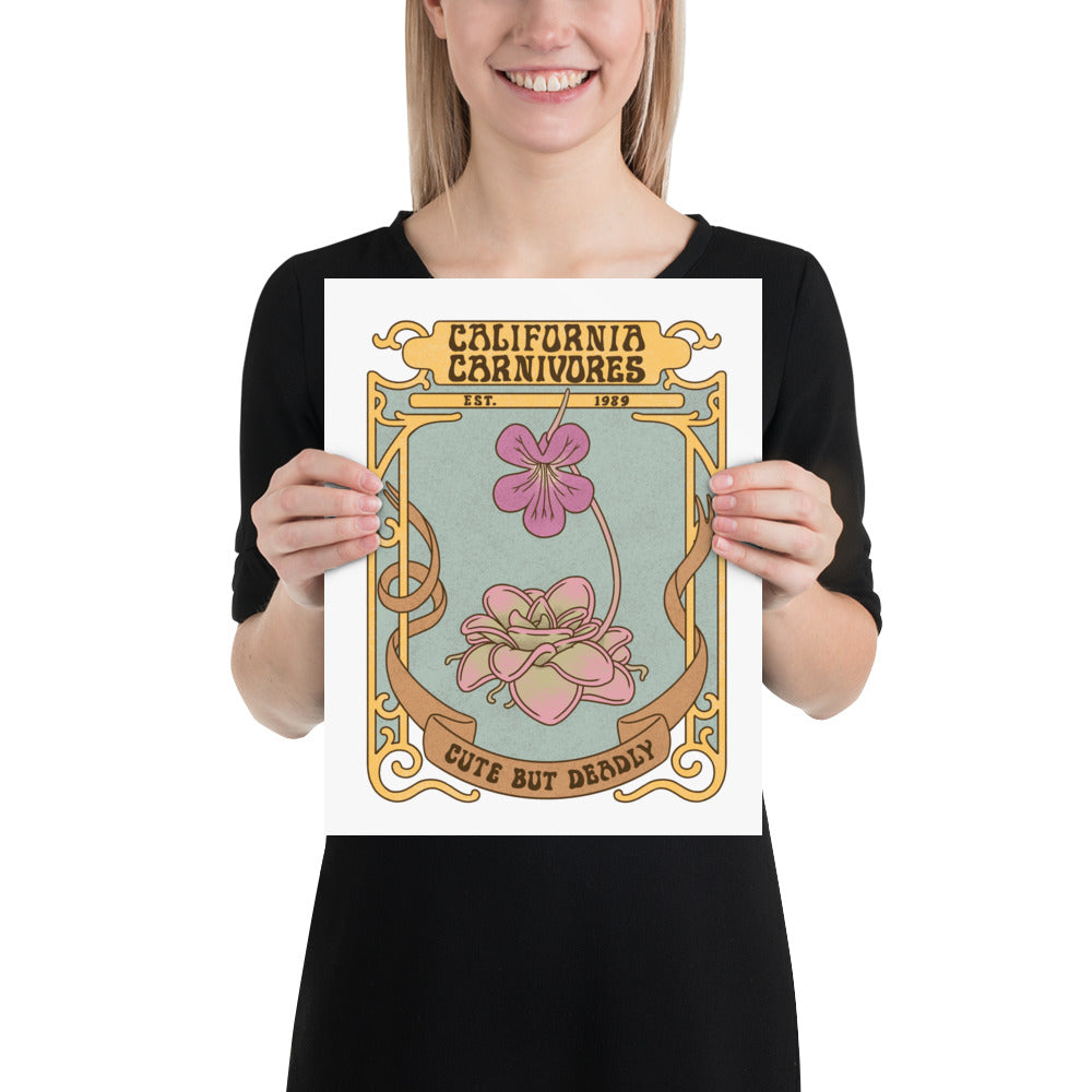 Person holding a poster with decorative text and illustrations