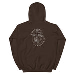 Brown hoodie with 'California Carnivores' logo on the back against a white background