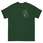 Forest Green t-shirt with white logo on a white background