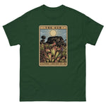 Forest Green t-shirt with a graphic design of Heliamphora as the Sun tarot card
