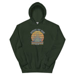 Forest Green hoodie with a graphic of a face and text on a white background