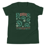 Forest Green Tshirt with Wicked Hungry written across the top middle and venus flytraps surrounding it