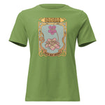 Green t-shirt with a graphic design of flowers and text on a white background