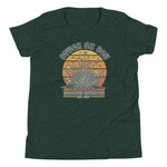 Green t-shirt with a graphic design on a white background