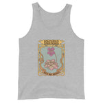 Gray tank top with a graphic design featuring flowers and text on a white background