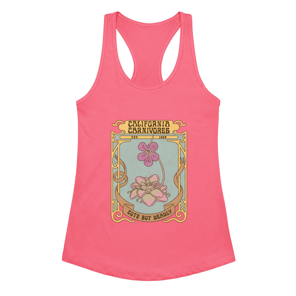 Pink tank top with a graphic design on a white background