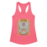 Pink tank top with a graphic design on a white background
