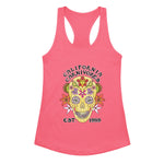 Pink tank top with a colorful skull design and 'California Carnivores' text on a white background