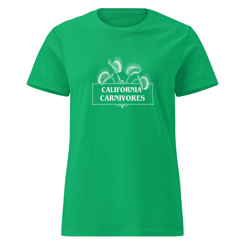 Green t-shirt with 'California Carnivores' text and graphic on a white background