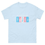 Light blue t-shirt with graphic design on a white background