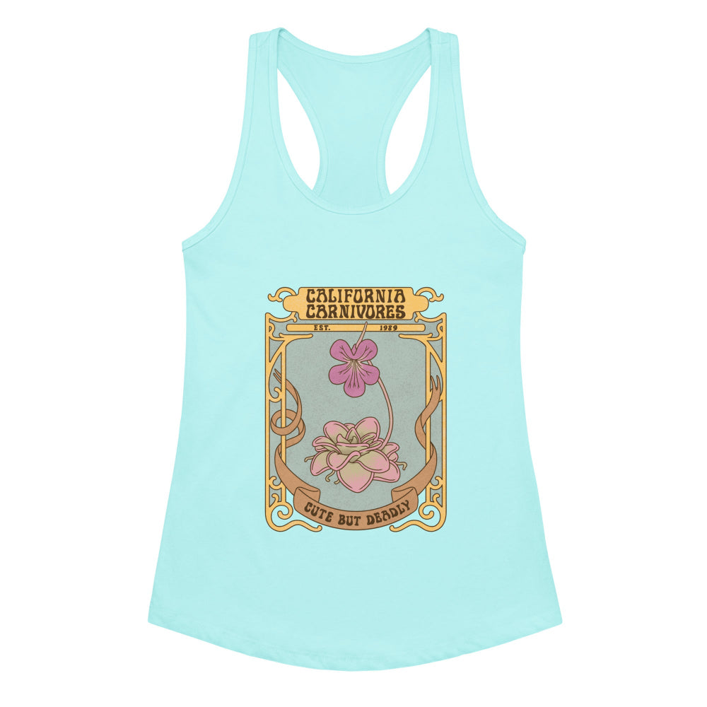Light blue tank top with a graphic design on a white background