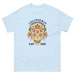 Light blue t-shirt with a colorful skull design and 'California Carnivores' text on a white background
