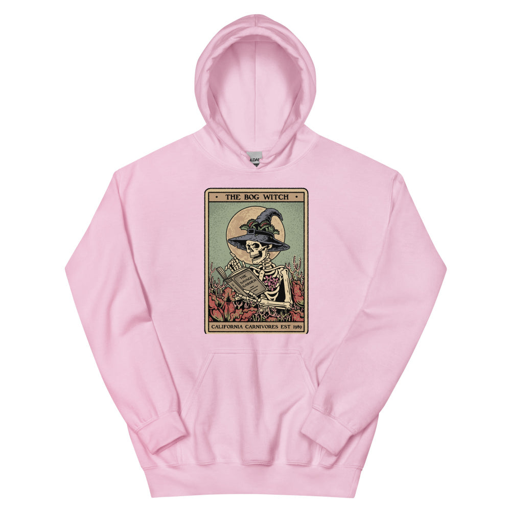 Pink hoodie with a graphic design on a white background