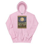 Pink hoodie with a graphic design on a white background