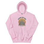 Pink hoodie with a graphic design on a white background