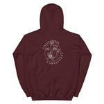 Maroon hoodie with 'California Carnivores' logo on the back against a white background