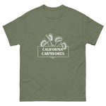 Green t-shirt with 'California Carnivores' logo on a white background