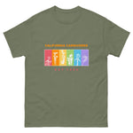 Green t-shirt with colorful graphic and 'California Carnivores' text on a white background