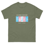 Green t-shirt with 'California Carnivores' graphic on a white background
