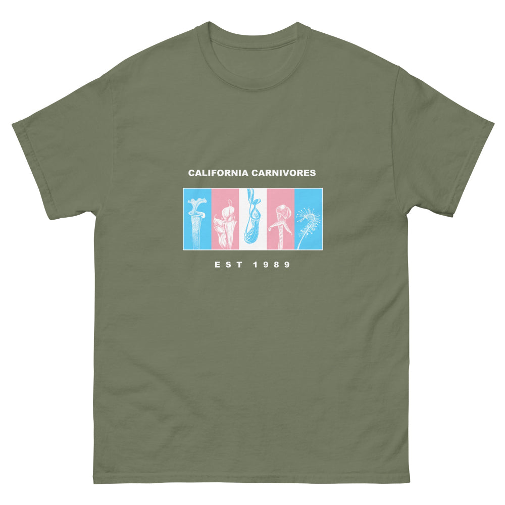 Green t-shirt with 'California Carnivores' graphic on a white background