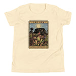The Shining Sun natural youth unisex shirt has a heliamphora in the sun styled after a tarot card.