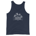 Navy tank top with 'California Carnivores' logo on a white background