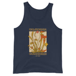 Navy tank top with carnivorous plant design and 'California Carnivores' text on a white background