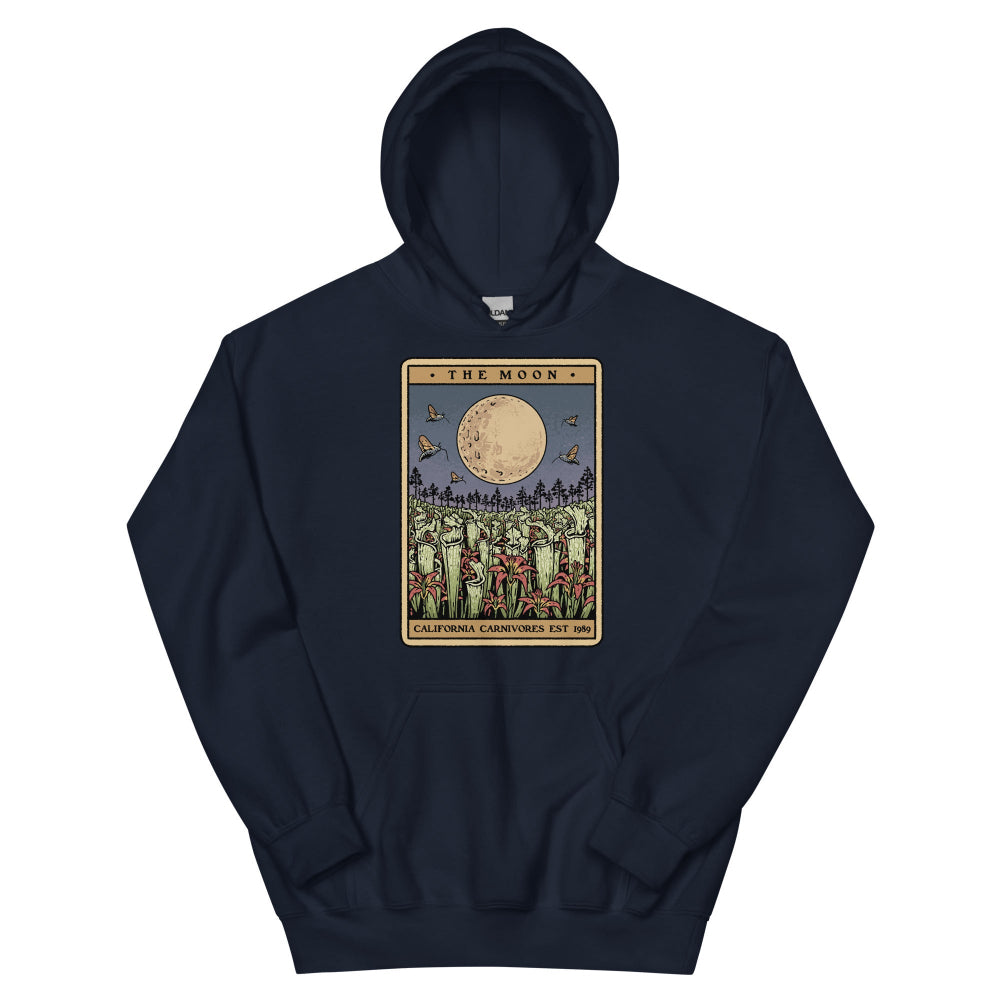 Navy hoodie with moon and plant design