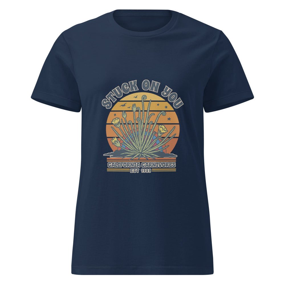 Navy blue t-shirt with a graphic design on a white background