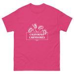 Pink t-shirt with 'California Carnivores' logo on a white background